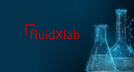 fluidXlab lettering with lab bottles